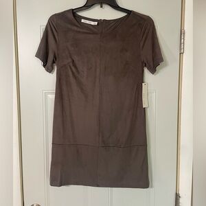 Bishop + Young Women's Small Brown Faux Suede Mini Dress Short Sleeve Soft Comfy